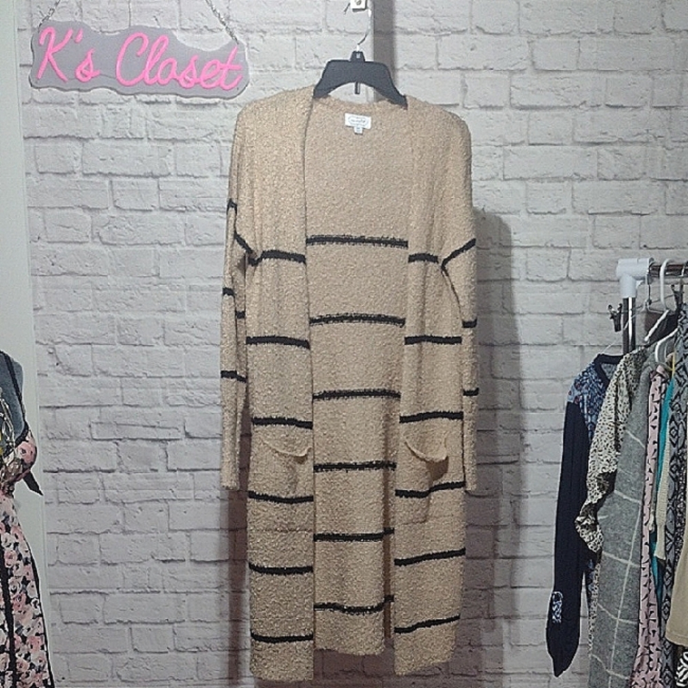 Mud pie Women's Beige Striped Sweater Cardigan Size S/M